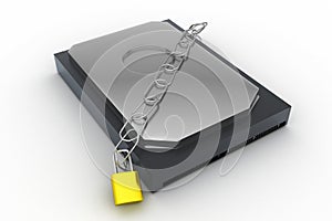 Hard disk secured with a strong iron chain and padlock