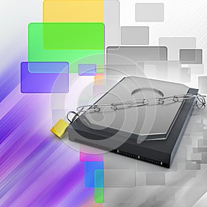 Hard disk secured with a strong iron chain and padlock