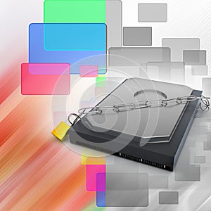 Hard disk secured with a strong iron chain and padlock