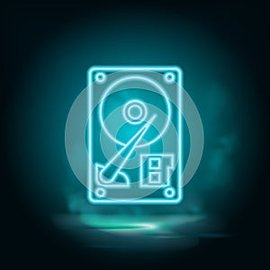 Hard disk vector blue neon icon