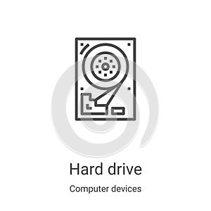 hard drive icon vector from computer devices collection. Thin line hard drive outline icon vector illustration. Linear symbol for