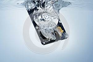 Hard drive in the water, abstract background