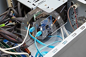 Hard drives are installed inside computer system unit.