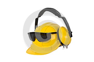 Hard hat, goggles and ear muffs