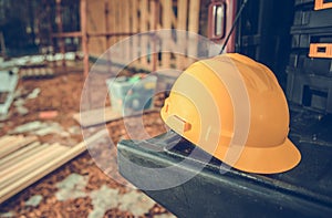 Hard Hat Laying on a Truck Cargo Bed