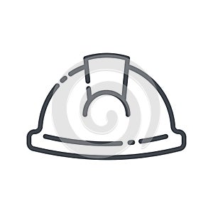 Hard hat line icon front view. Cunstruction helmet vector icon isolated on white transparent background