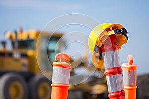 Hard Hat on Road highway construction pylon