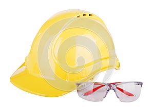 Hard Hat And Safety Glasses For PPE Isolated