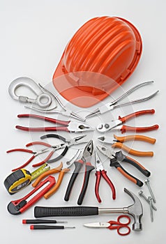 Hard hat and tools