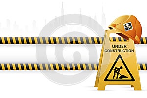 Hard hat on Under Construction Signboard