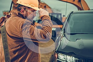 Hard Hat Zone Construction Worker Next to His Pickup Truck