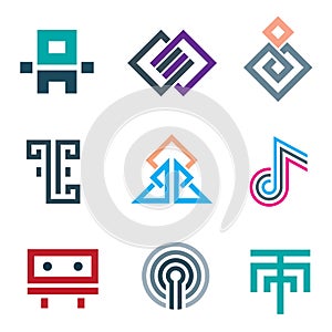 Hard lines simple pixel pictogram computer icon set