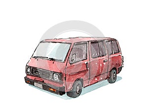hard red and black suzuki st indonesia car painted in watercolor