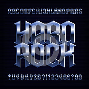 Hard rock alphabet font. Metal effect letters, numbers and symbols.