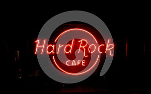 Hard Rock Cafe Red Neon Signage