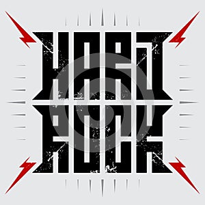 Hard Rock - music poster with red lightnings. Hardrock - t-shirt design. T-shirt apparels cool print.