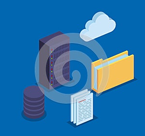 hard storage tower server with cloud data and documents