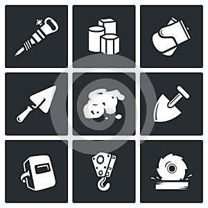 Hard work icons set. Vector Illustration.