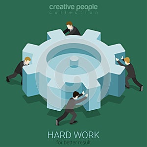 Hard work micro people spin cogwheel concept