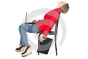 After hard work - woman relax on computer