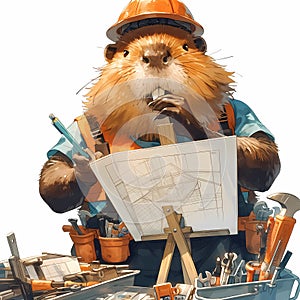 Hard-Working Beaver with a Purposeful Gaze