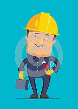 Hard working man holding tool box illustration