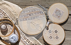 Hardanger embroidery on the table