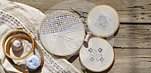 Hardanger embroidery on the table