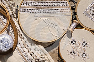 Hardanger embroidery on the table