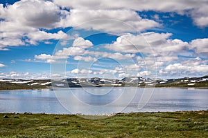 Hardangerjokulen glacier on top of Hardangervidda plateau