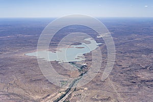 Hardap Dam and reservoir with Fish river, north of Mariental town in desert, Namibia