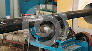 Hardbanding welding process close-up. drill pipe manufacturing process. Enterprise for the manufacture of drilling oil