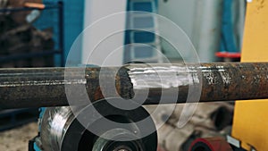 Hardbanding welding process close-up. drill pipe manufacturing process. Enterprise for the manufacture of drilling oil