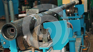 Hardbanding welding process close-up. drill pipe manufacturing process. Enterprise for the manufacture of drilling oil