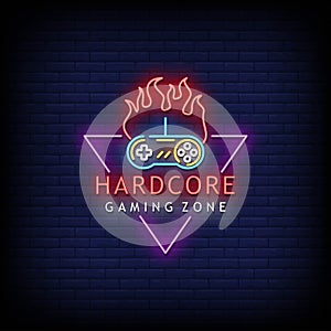 Hardcore Gaming Zone Logo Neon Signs Style Text Vector