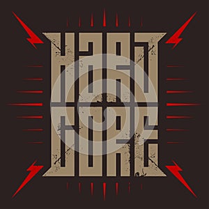 HardCore - music poster with red lightnings. T-shirt apparels co