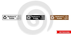 Hardcore and rubble landscape recycling sign icon of 3 types color, black and white, outline. Isolated vector sign symbol