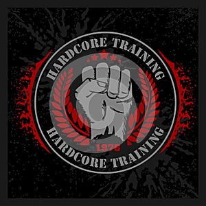 Hardcore training - Fist and wreath vintage label