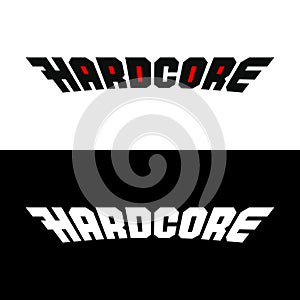 Hardcore word stylized logo. Text symbol for clothes.