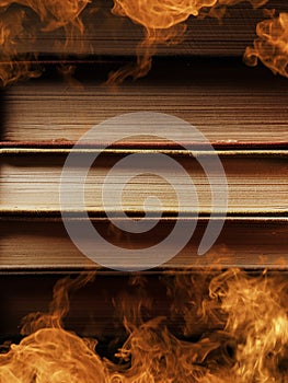 Hardcover books with swirling smoke