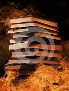 Hardcover books with swirling smoke