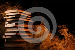 Hardcover books with swirling smoke