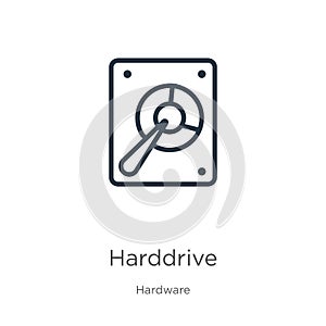 Harddrive icon. Thin linear harddrive outline icon isolated on white background from hardware collection. Line vector harddrive