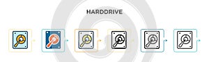 Harddrive vector icon in 6 different modern styles. Black, two colored harddrive icons designed in filled, outline, line and