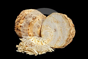 Hardened celery root on black