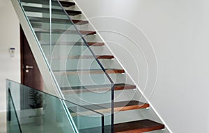 Hardened glass balustrade in house