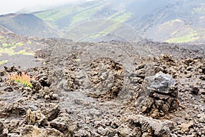 Hardened lava close up on lava field on Mount Etna