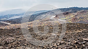 Hardened lava field and cableway on Mount Etna