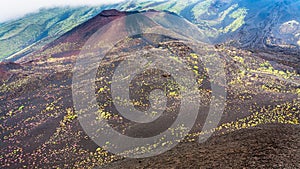 Hardened lava fields and craters on Mount Etna