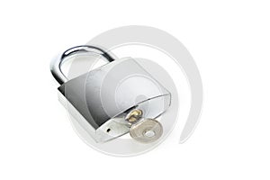 Hardened steel padlock on white background